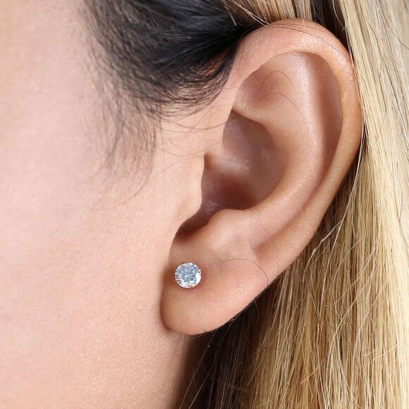 .92 ct Solid 14K Yellow Gold 5mm Round Cut Clear CZ Earrings - Picture 3 of 3